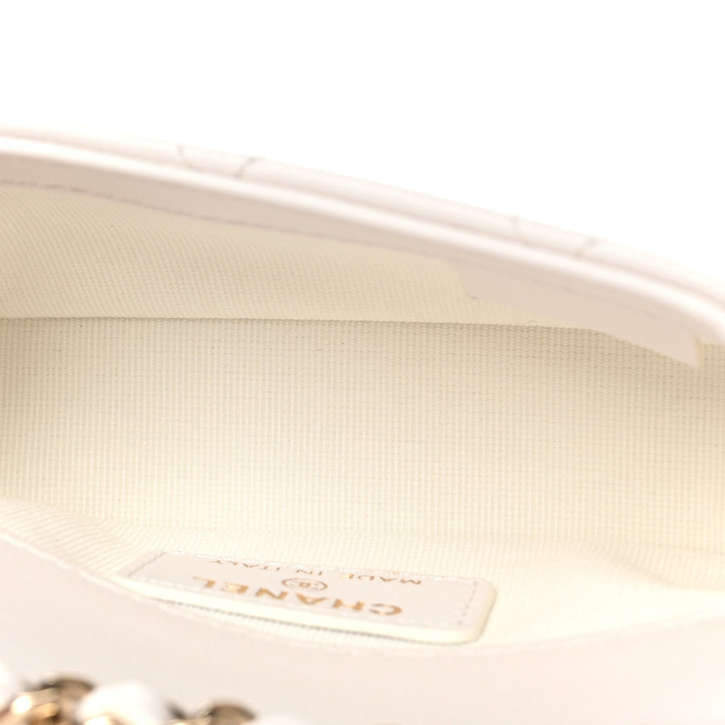 Lambskin Quilted Resin CC Flap Clutch With Chain White Black