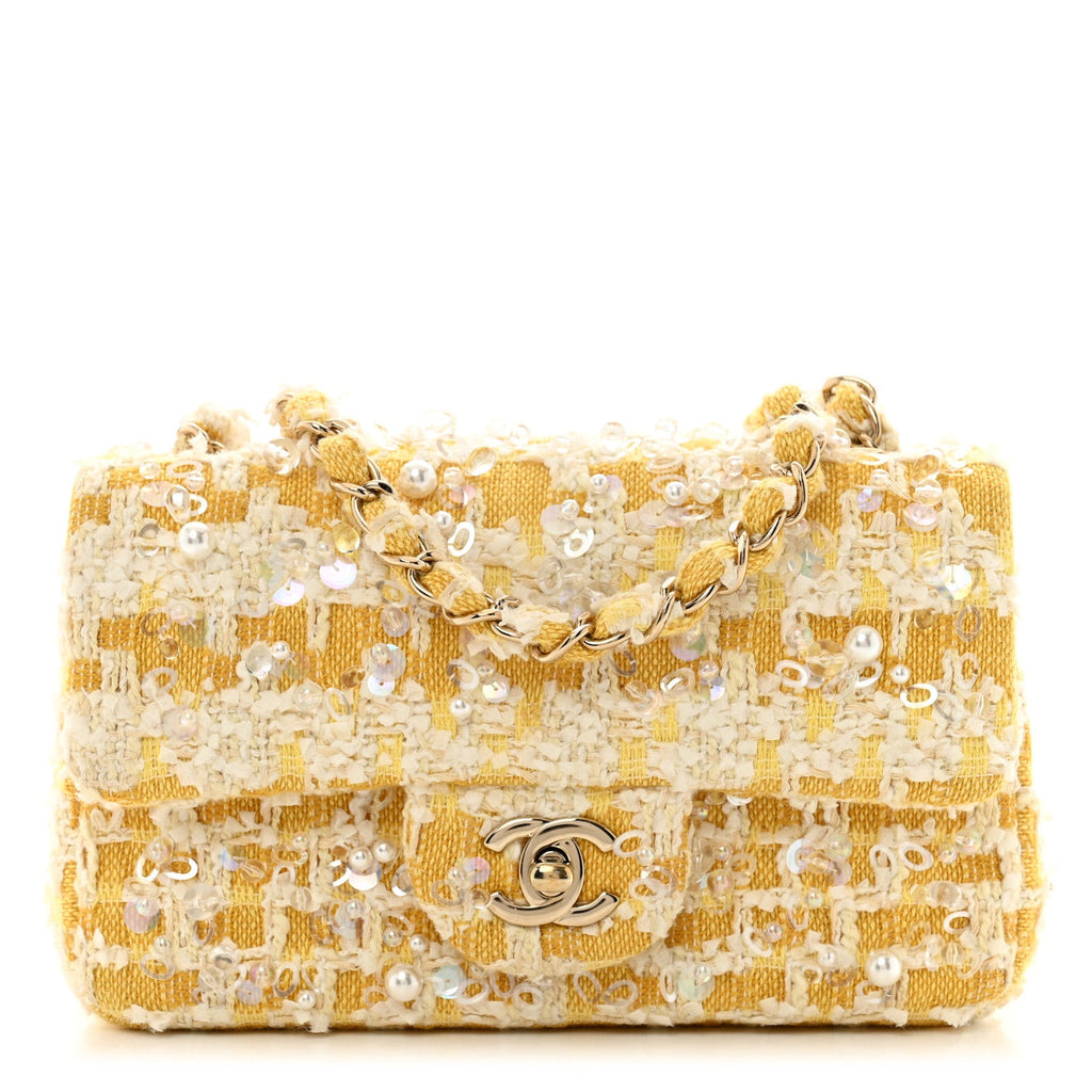 Tweed Beaded Mini Rectangular Flap Yellow White