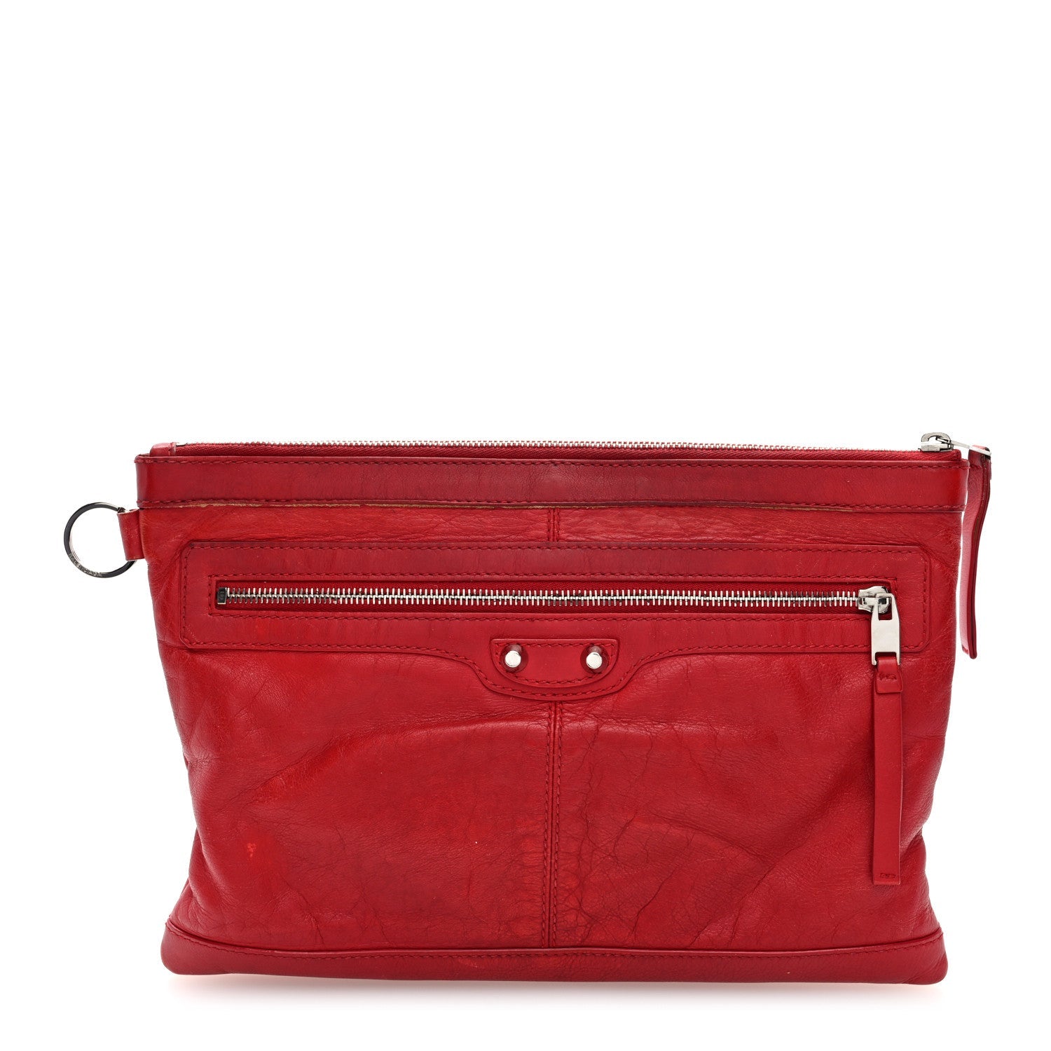 Smooth Calfskin Classic SIlver Hardware Medium Clip Red Lipstick