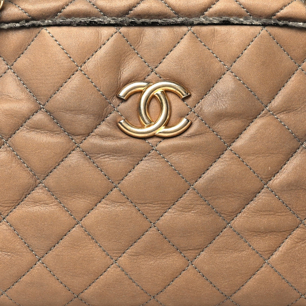 Iridescent Calfskin Tweed Bowler Bag Brown