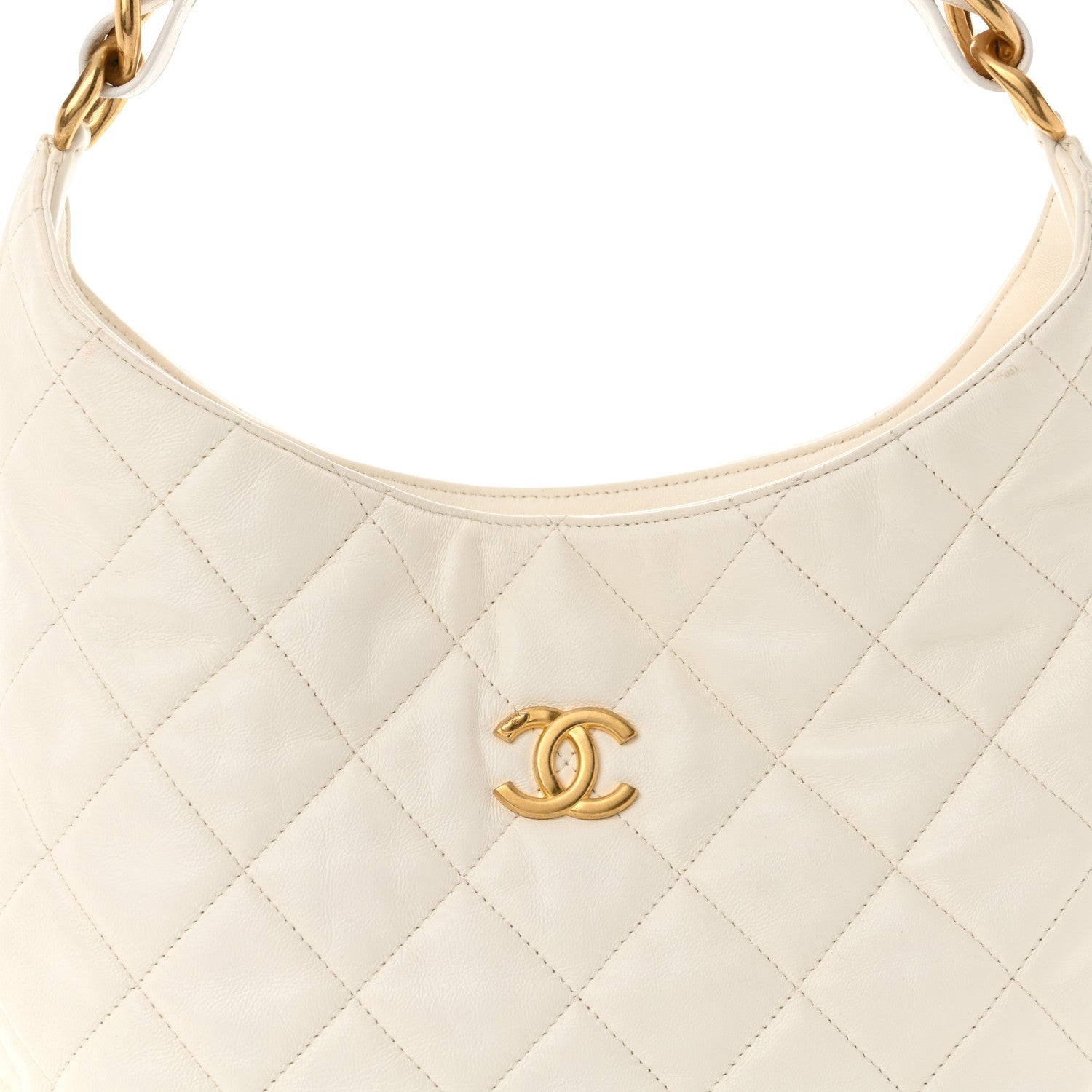 Lambskin Quilted Large CC Funky Town Hobo White
