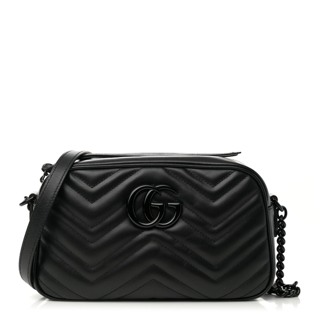 Calfskin Matelasse Monochrome Small GG Marmont Chain Shoulder Bag Black