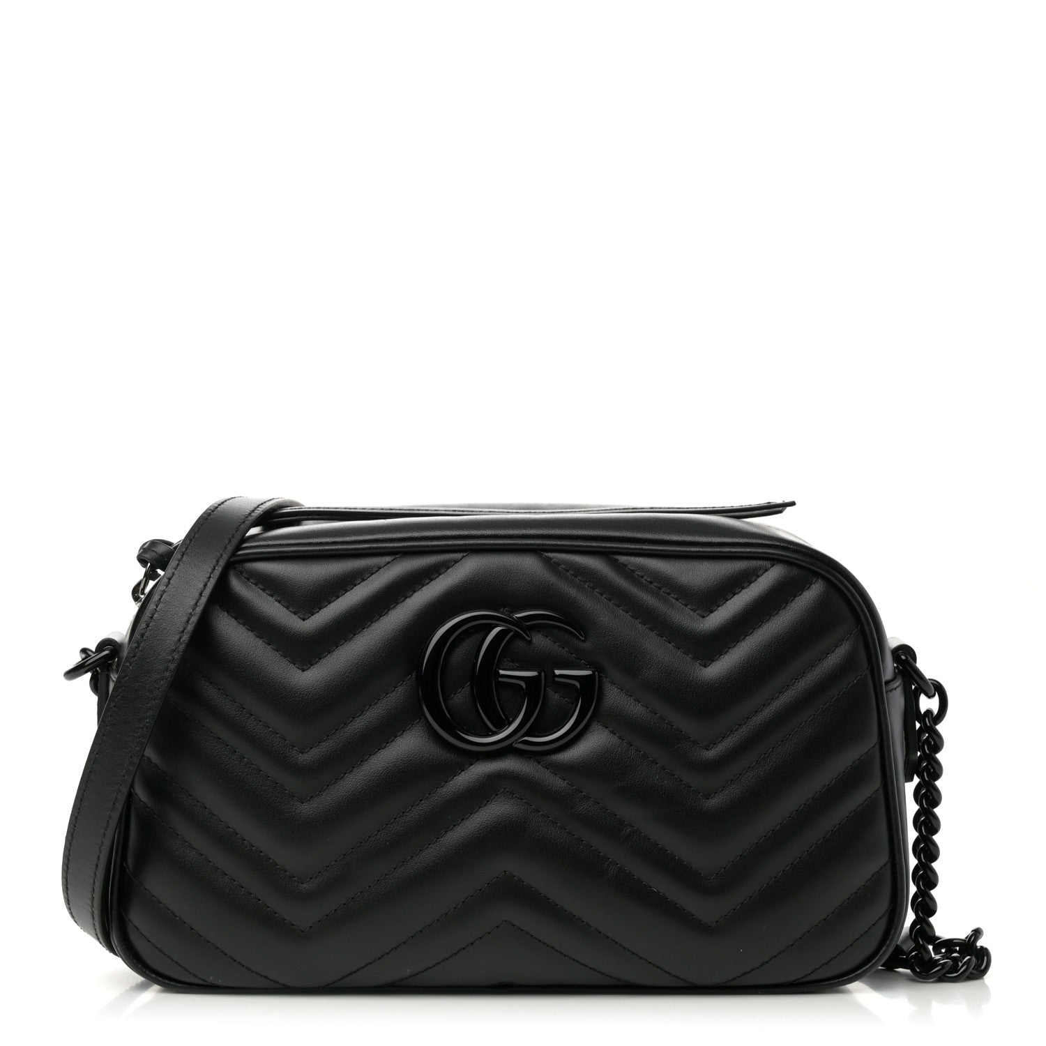 Calfskin Matelasse Monochrome Small GG Marmont Chain Shoulder Bag Black