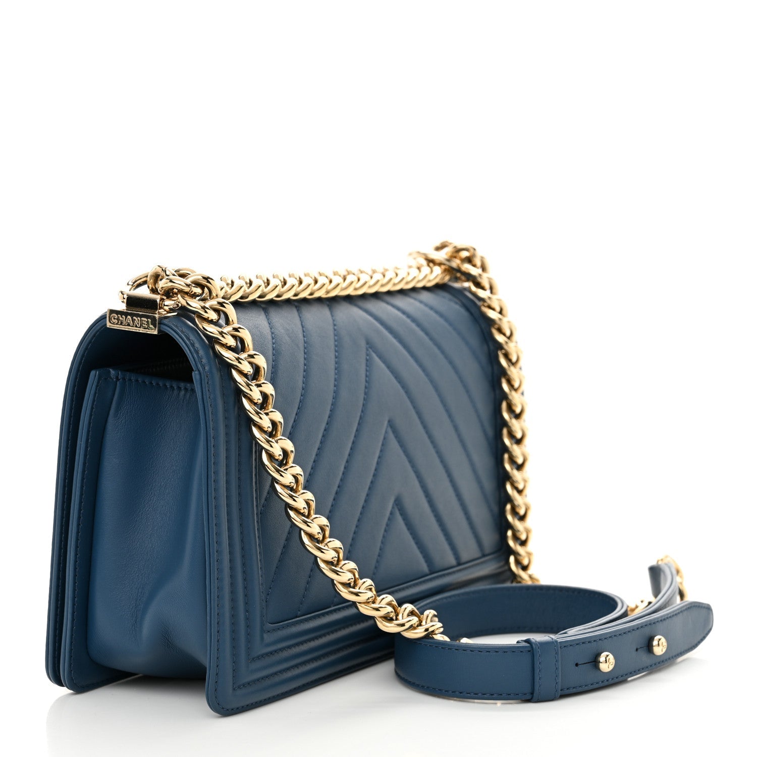 Lambskin Chevron Quilted Medium Boy Flap Blue