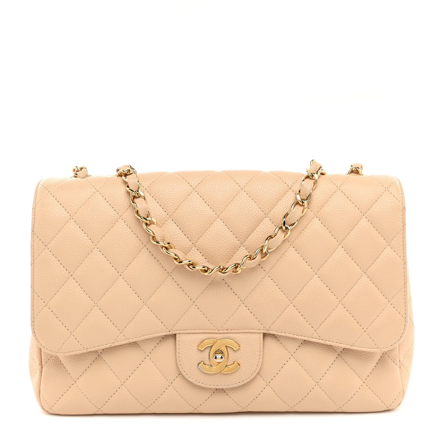Caviar Quilted Jumbo Single Flap Beige