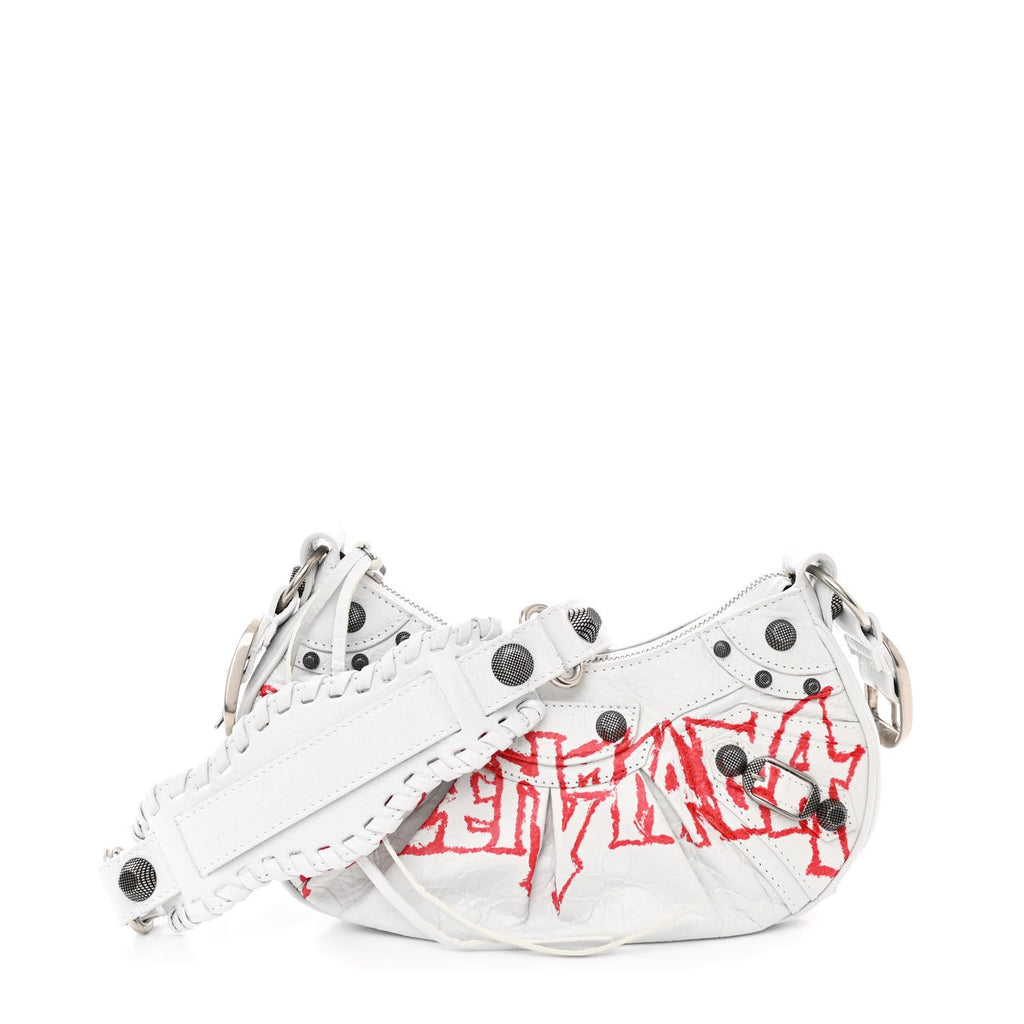 Agneau Arena Lunar New Year Graffiti Logo Le Cagole Shoulder Bag XS Optic White