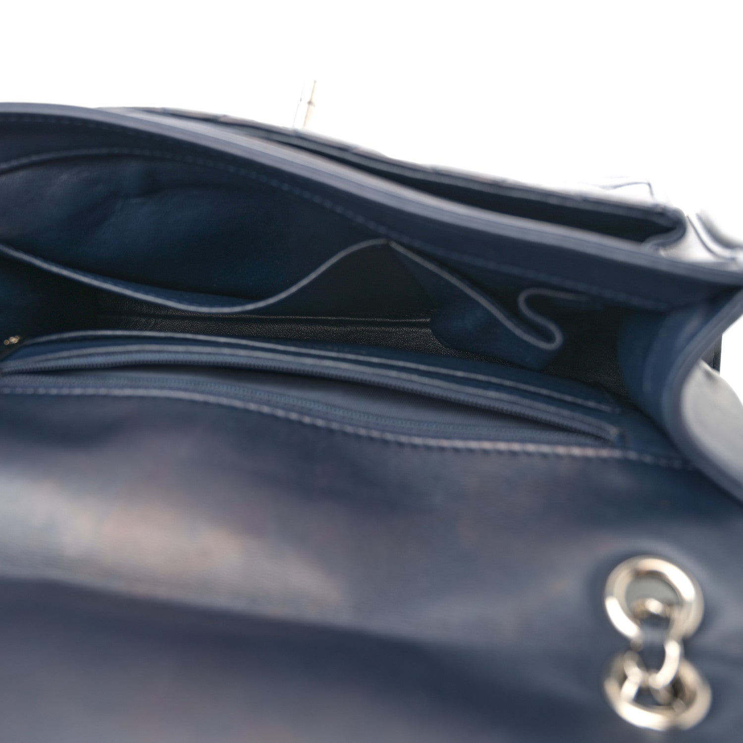 Lambskin Quilted Large Geometric Flap Navy