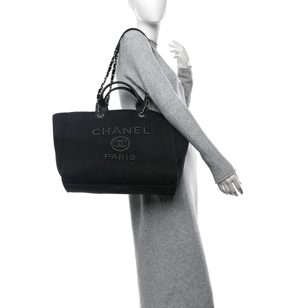 Canvas Pearl Medium Deauville Tote Black