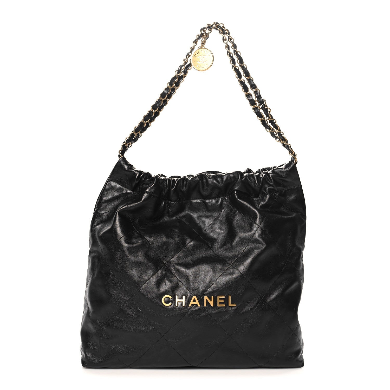 Shiny Calfskin Quilted Chanel 22 Black