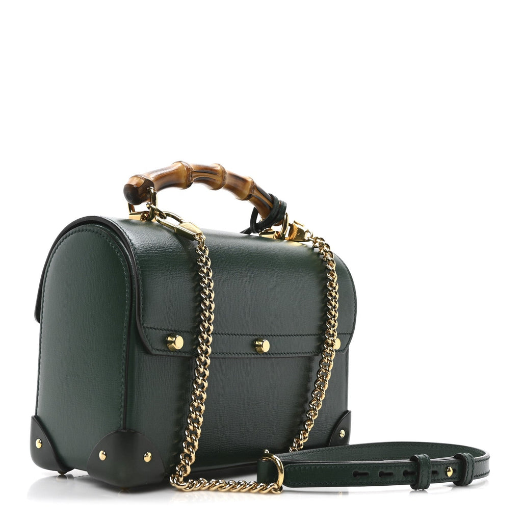 Azalea Calfskin Small Padlock Bamboo Shoulder Bag Vintage Green