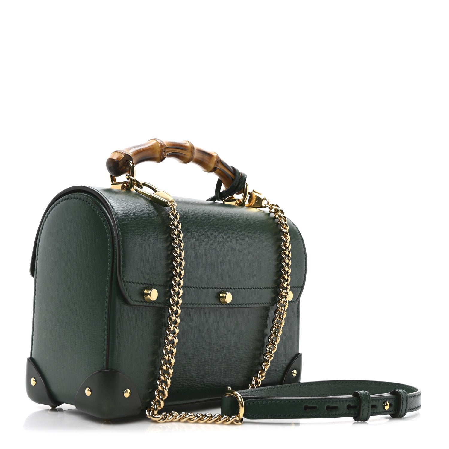 Azalea Calfskin Small Padlock Bamboo Shoulder Bag Vintage Green