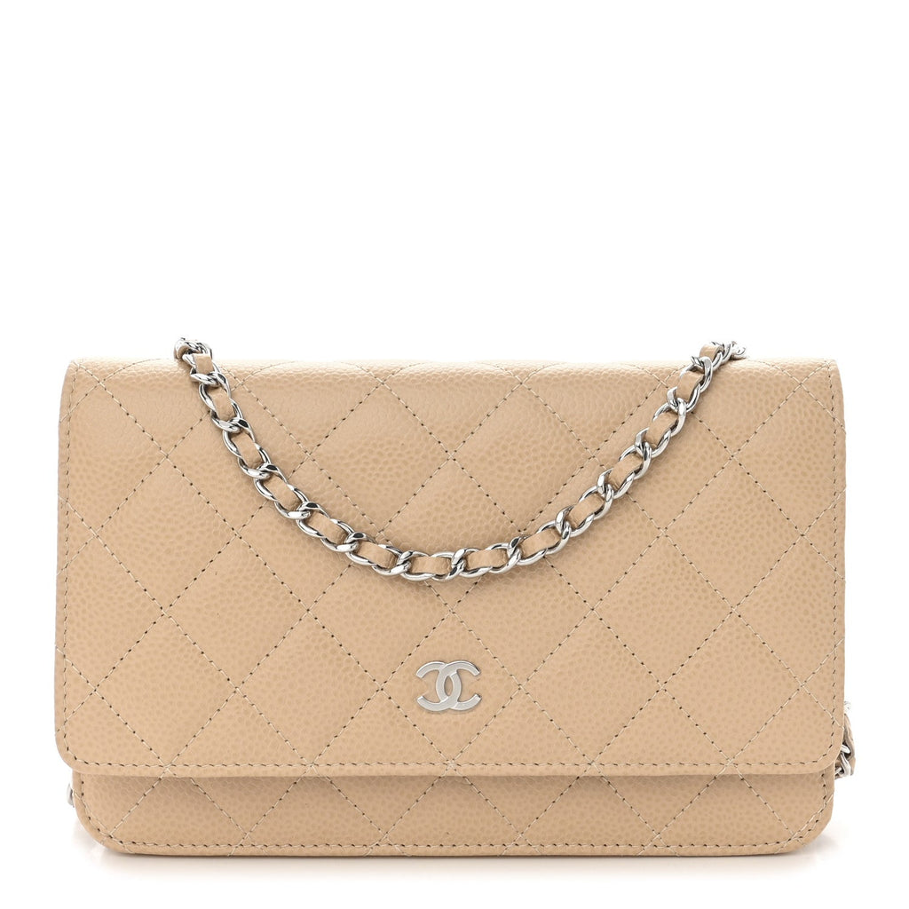 Caviar Quilted Wallet on Chain WOC Beige
