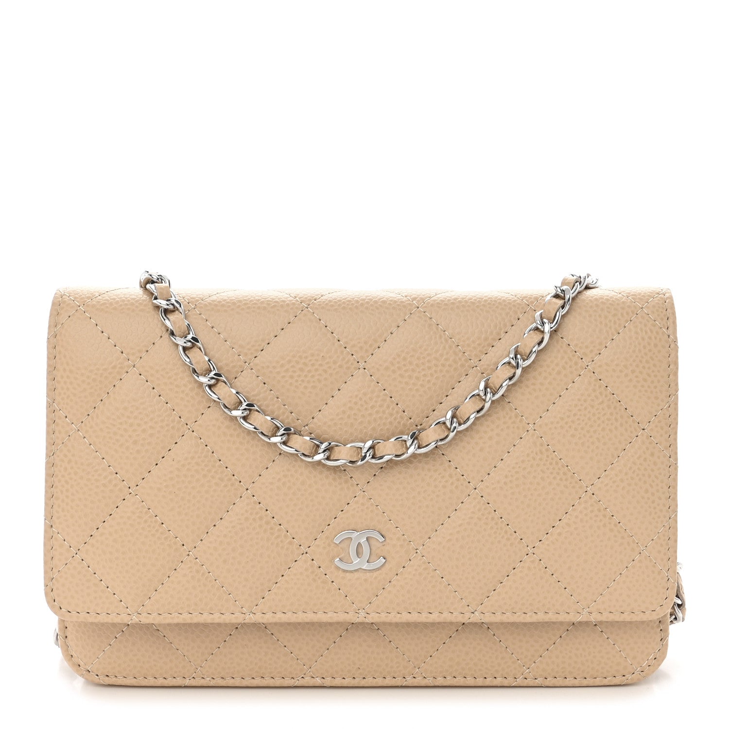 Caviar Quilted Wallet on Chain WOC Beige