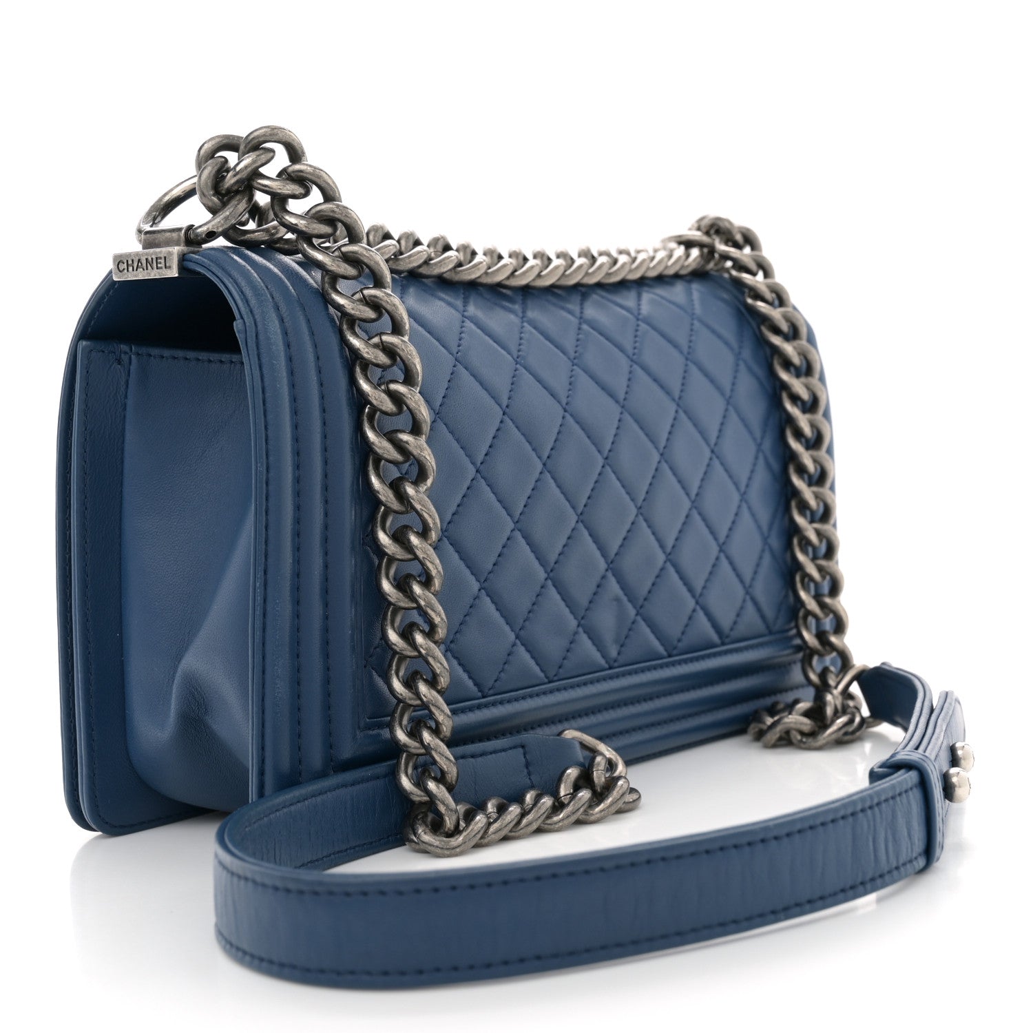 Lambskin Quilted Medium Boy Flap Blue