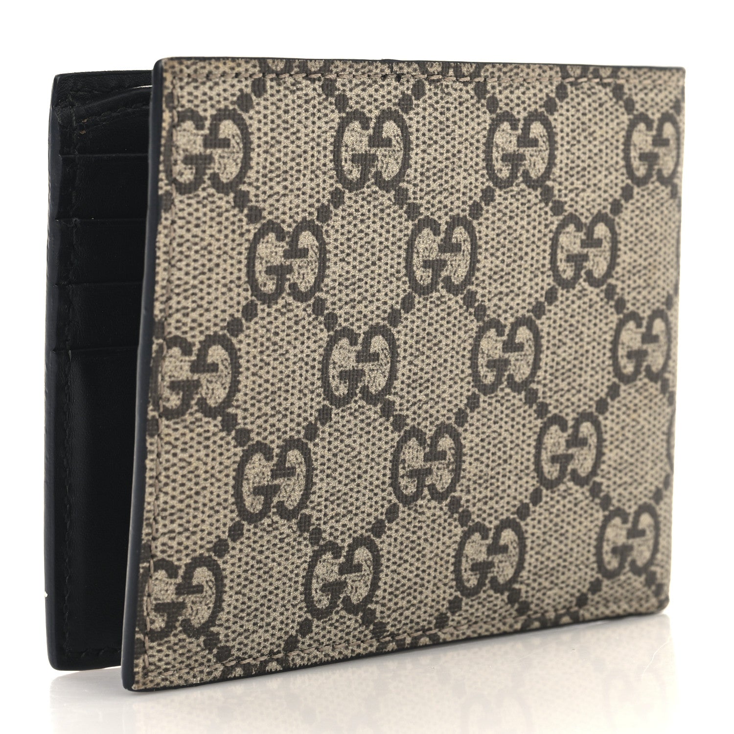 GG Supreme Monogram Selleria Calfskin Tiger Nice Bi-Fold Wallet Beige Ebony Multicolor Black