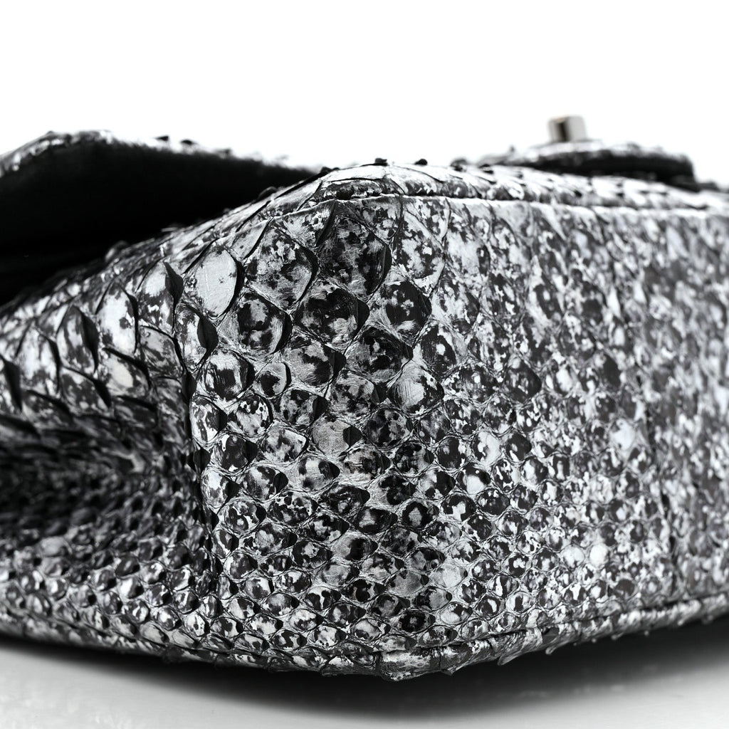 Metallic Snakeskin Medium Double Flap Black Silver