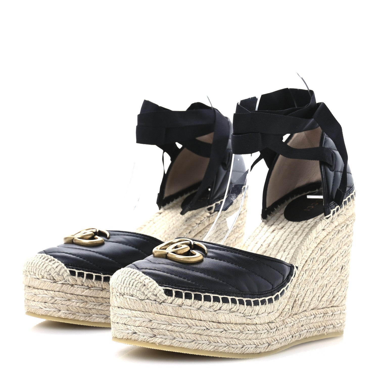 Nappa Matelasse GG Marmont Ankle Wrap Platform 35/120mm Espadrille Wedges 40.5 Black