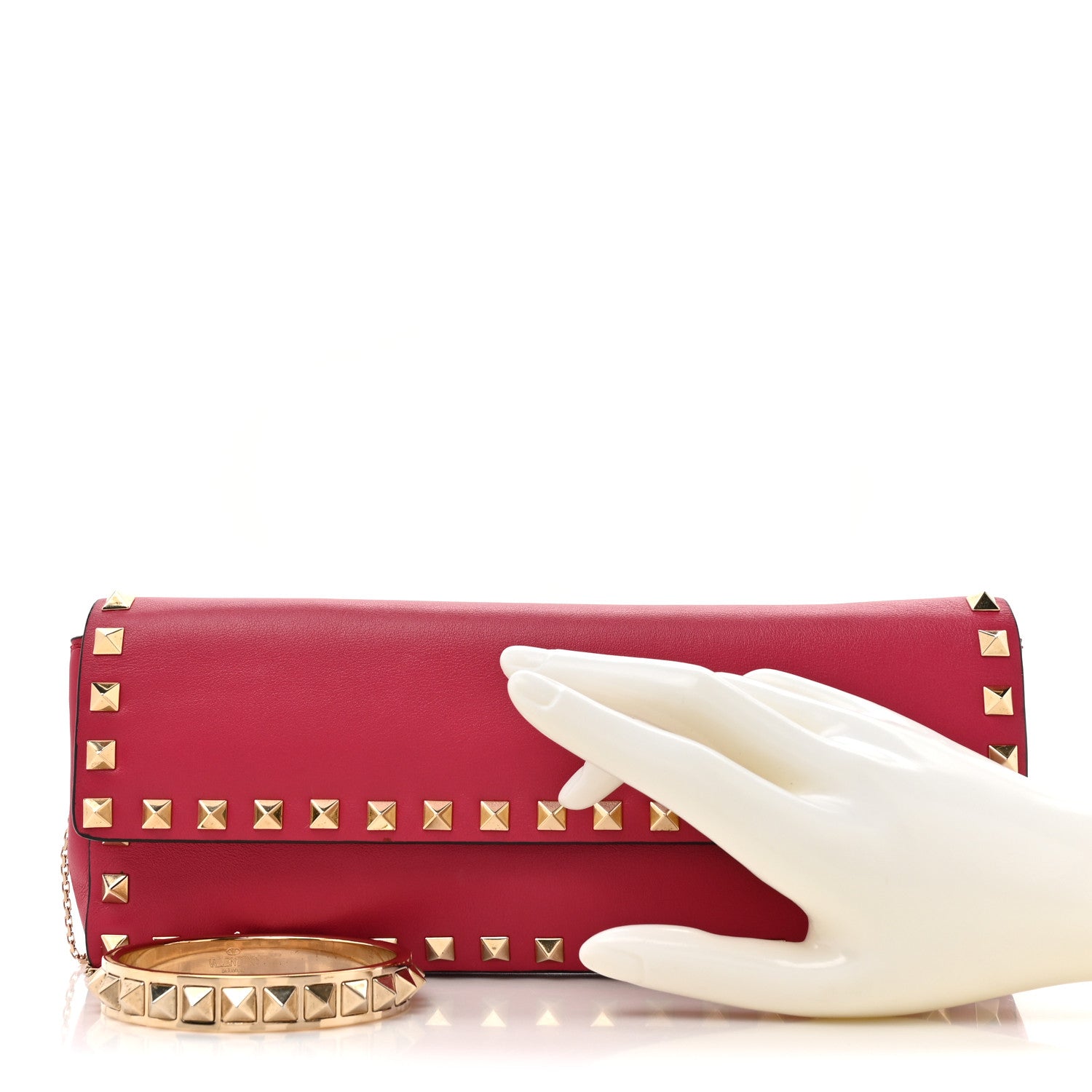 Nappa Rockstud Bangle Clutch Red