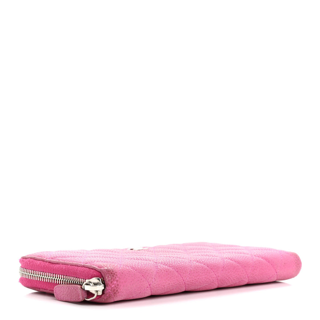 Iridescent Caviar Quilted Medium Zip Around Wallet Pink