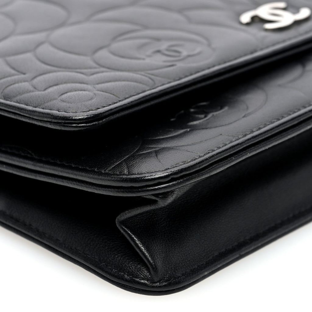 Lambskin Camellia Embossed Wallet on Chain WOC