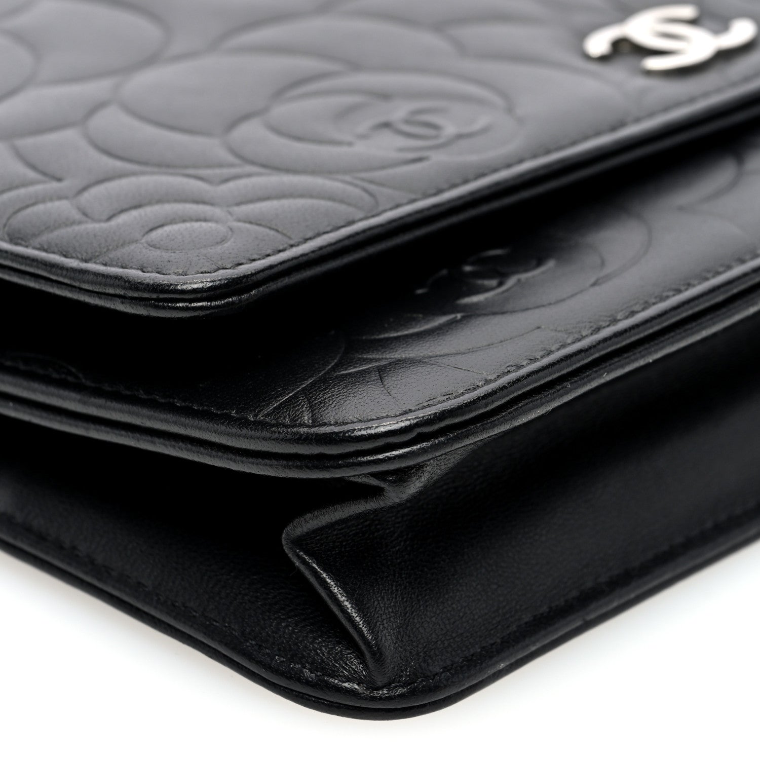 Lambskin Camellia Embossed Wallet on Chain WOC