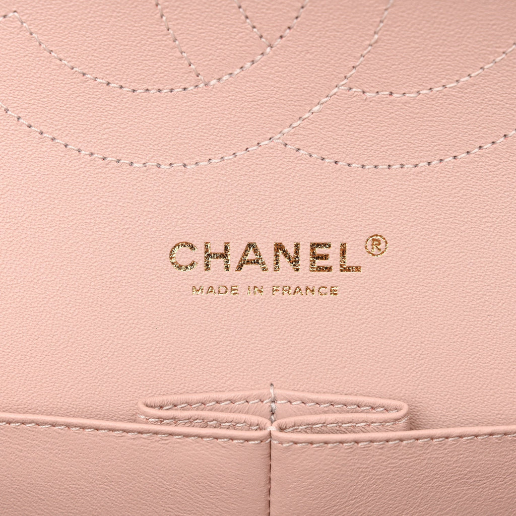 Calfskin Chevron Quilted Jumbo Double Flap Light Pink