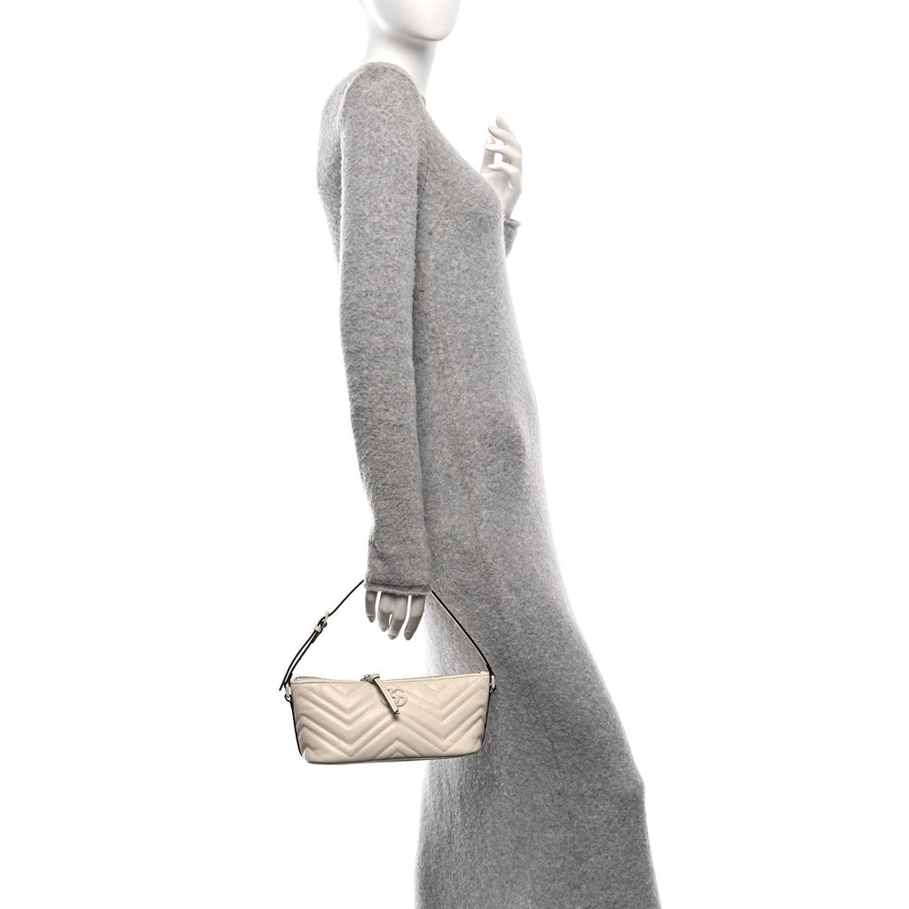 Calfskin Matelasse Chevron Monochrome GG Marmont Sling Shoulder Bag Mystic White