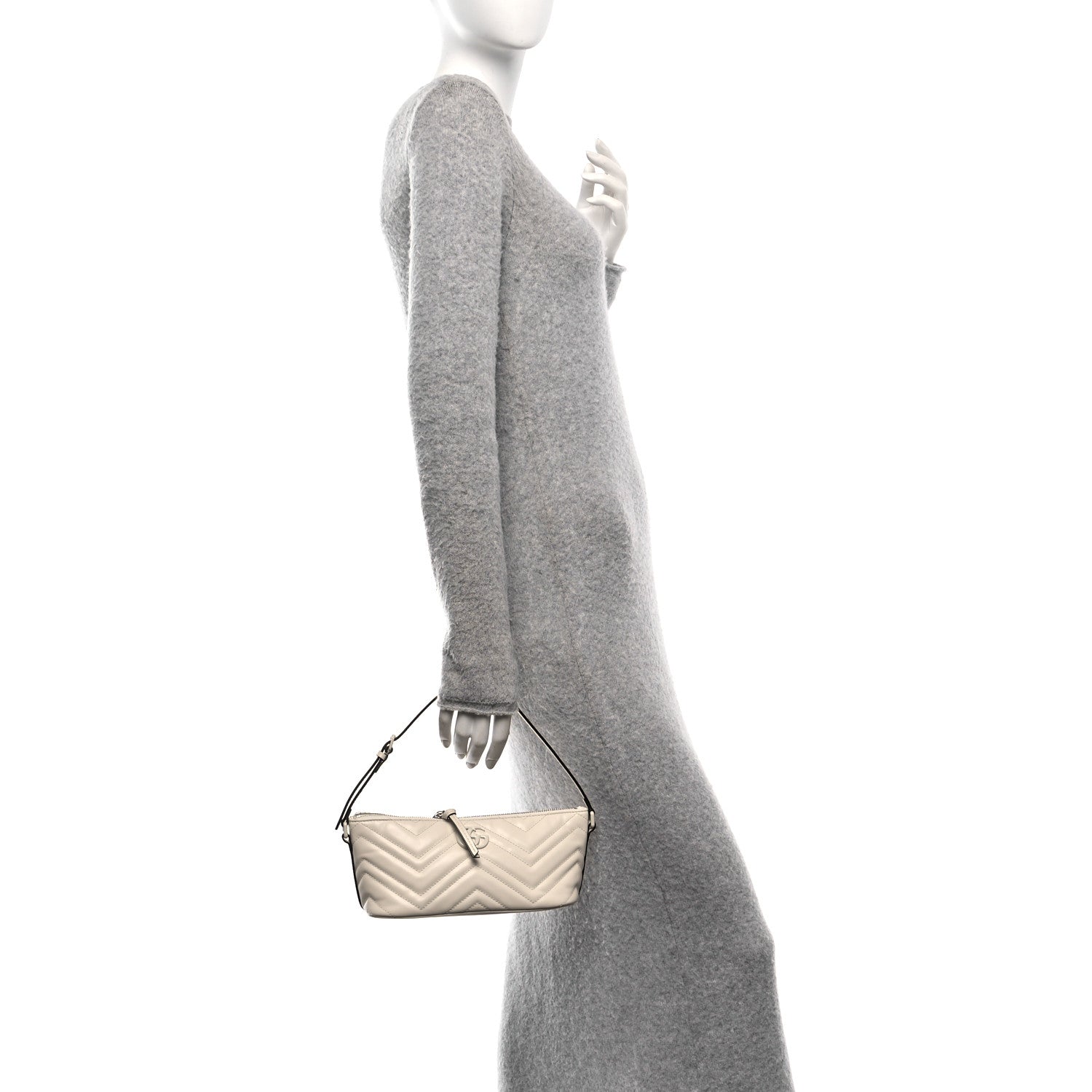 Calfskin Matelasse Chevron Monochrome GG Marmont Sling Shoulder Bag Mystic White