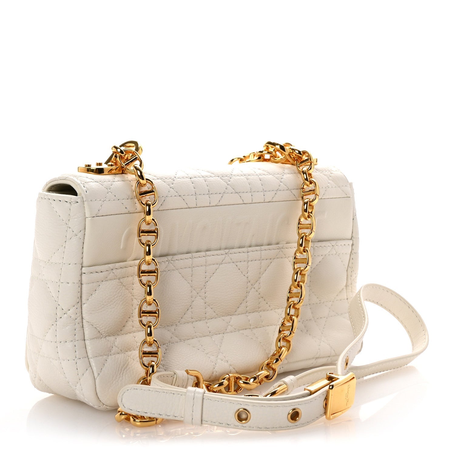 Calfskin Cannage Small Caro Bag Ivory