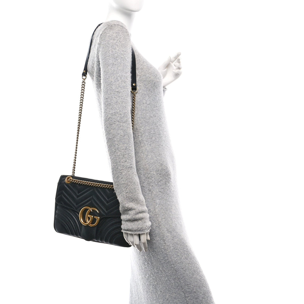 Calfskin Matelasse Medium GG Marmont Shoulder Bag Black