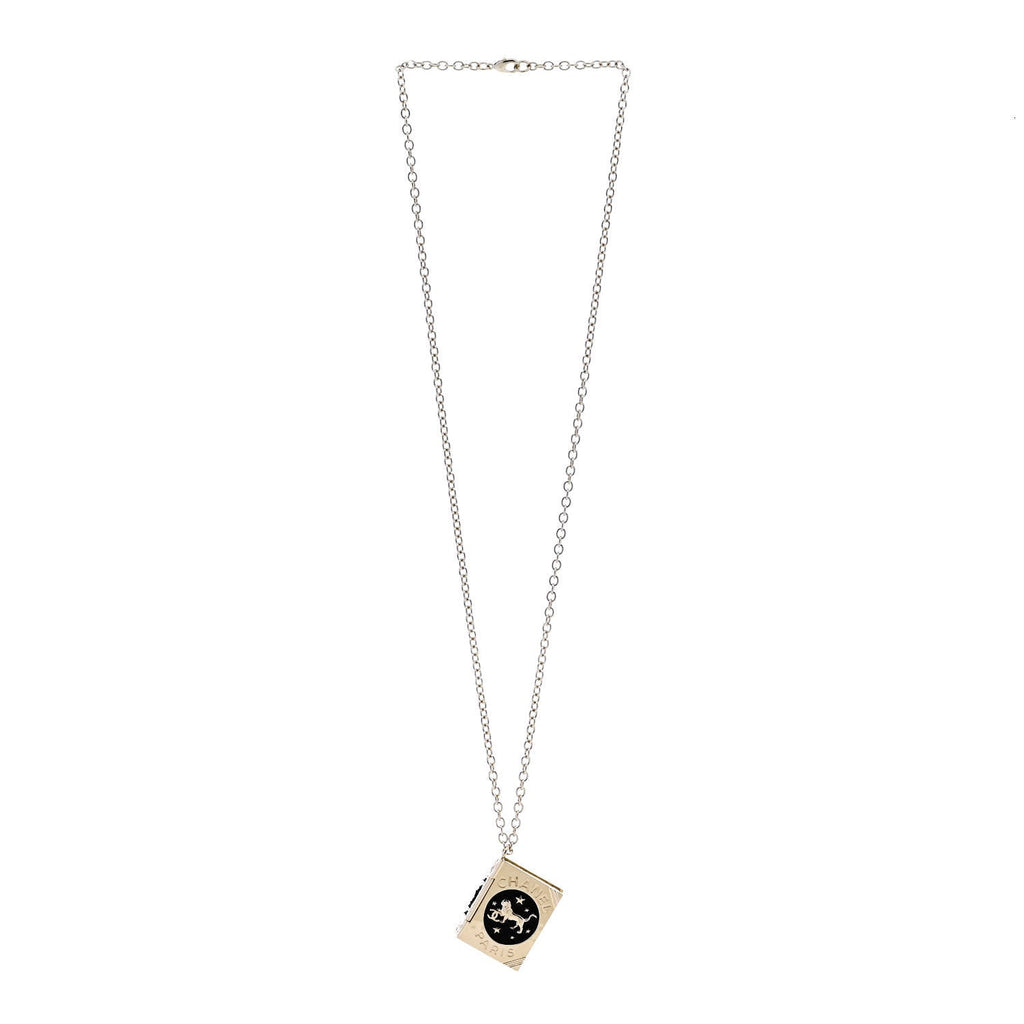 Metal CC Lion Book Locket Necklace Gold