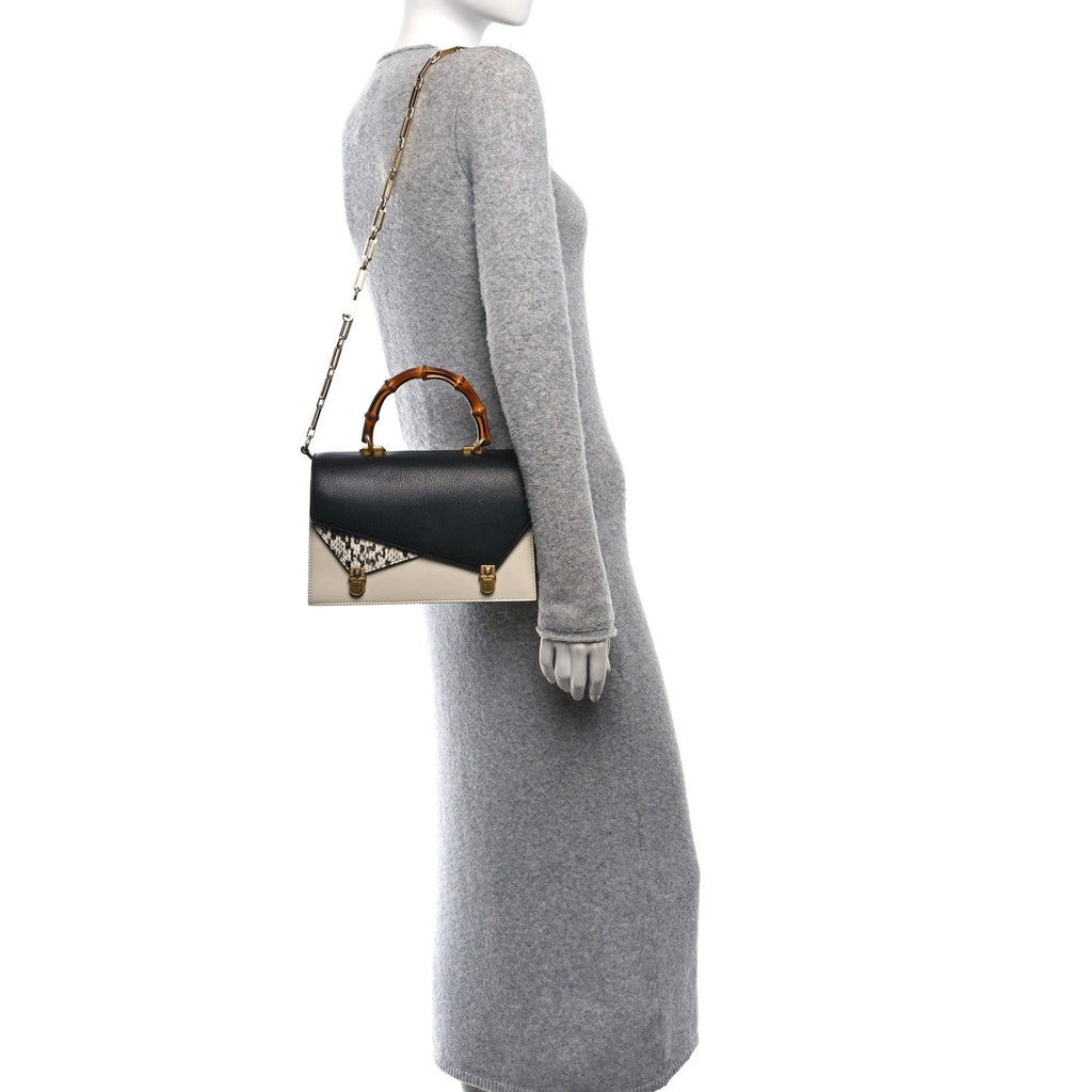 Calfskin Snakeskin Medium Ottilia Top Handle Bag  White Black