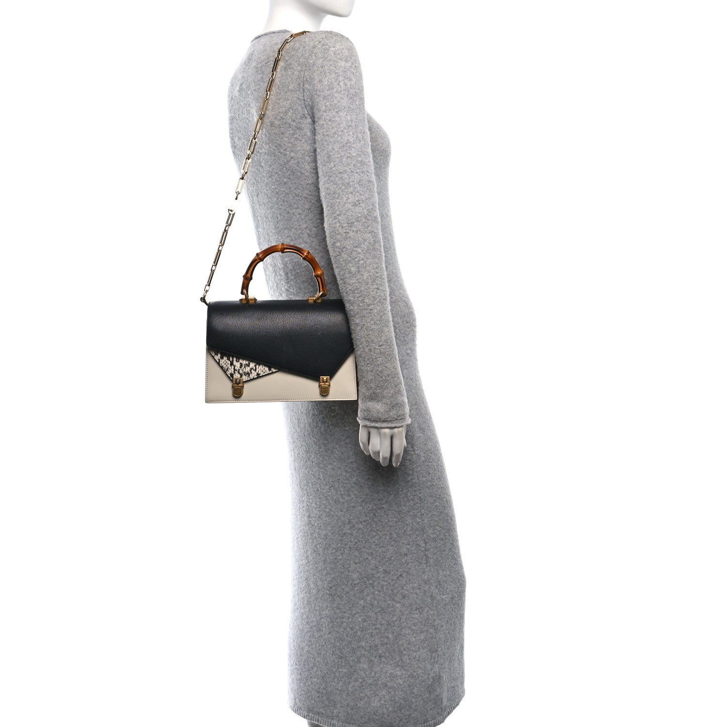 Calfskin Snakeskin Medium Ottilia Top Handle Bag  White Black