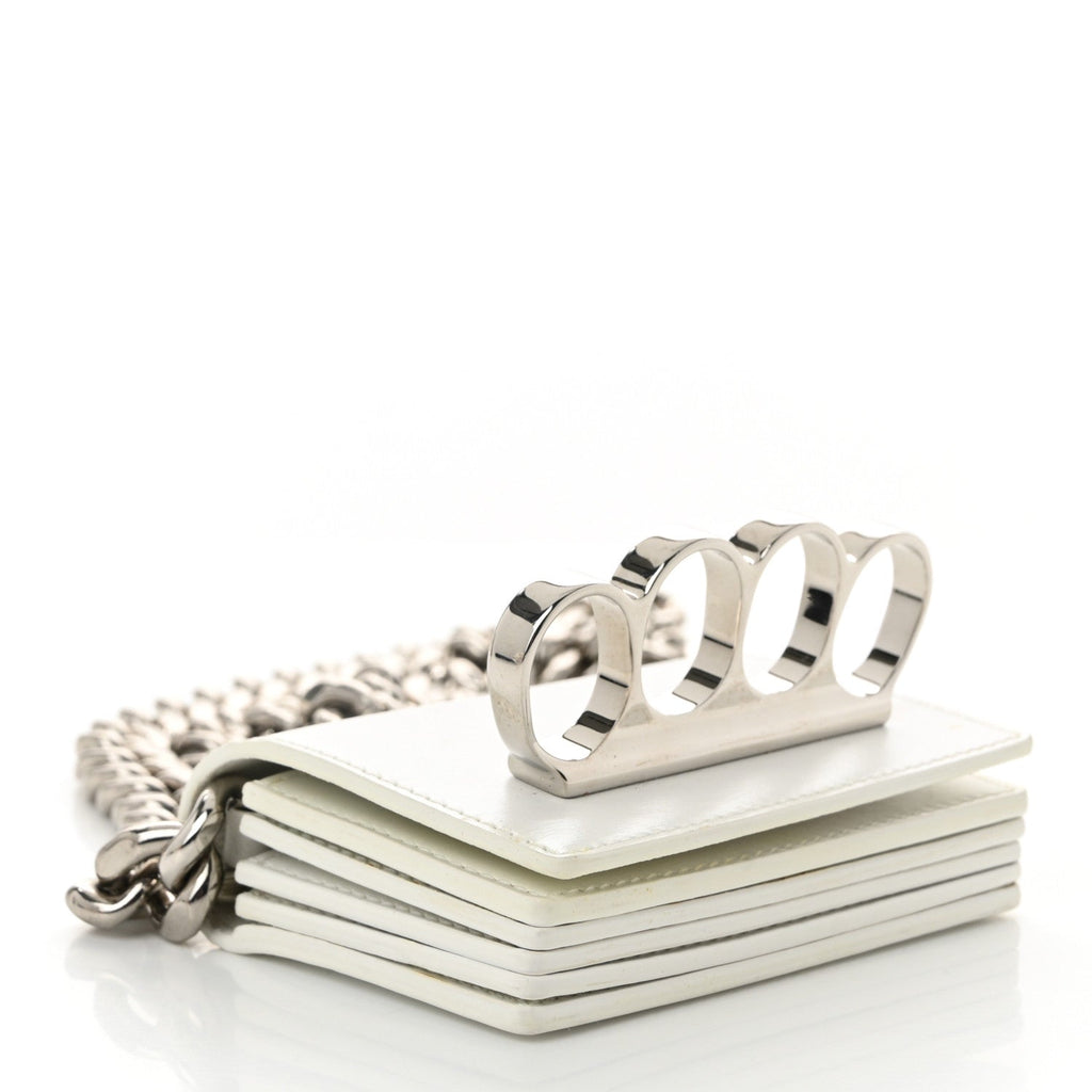 Smooth Calfskin Micro The Four Ring Knuckle Chain Shoulder Bag White