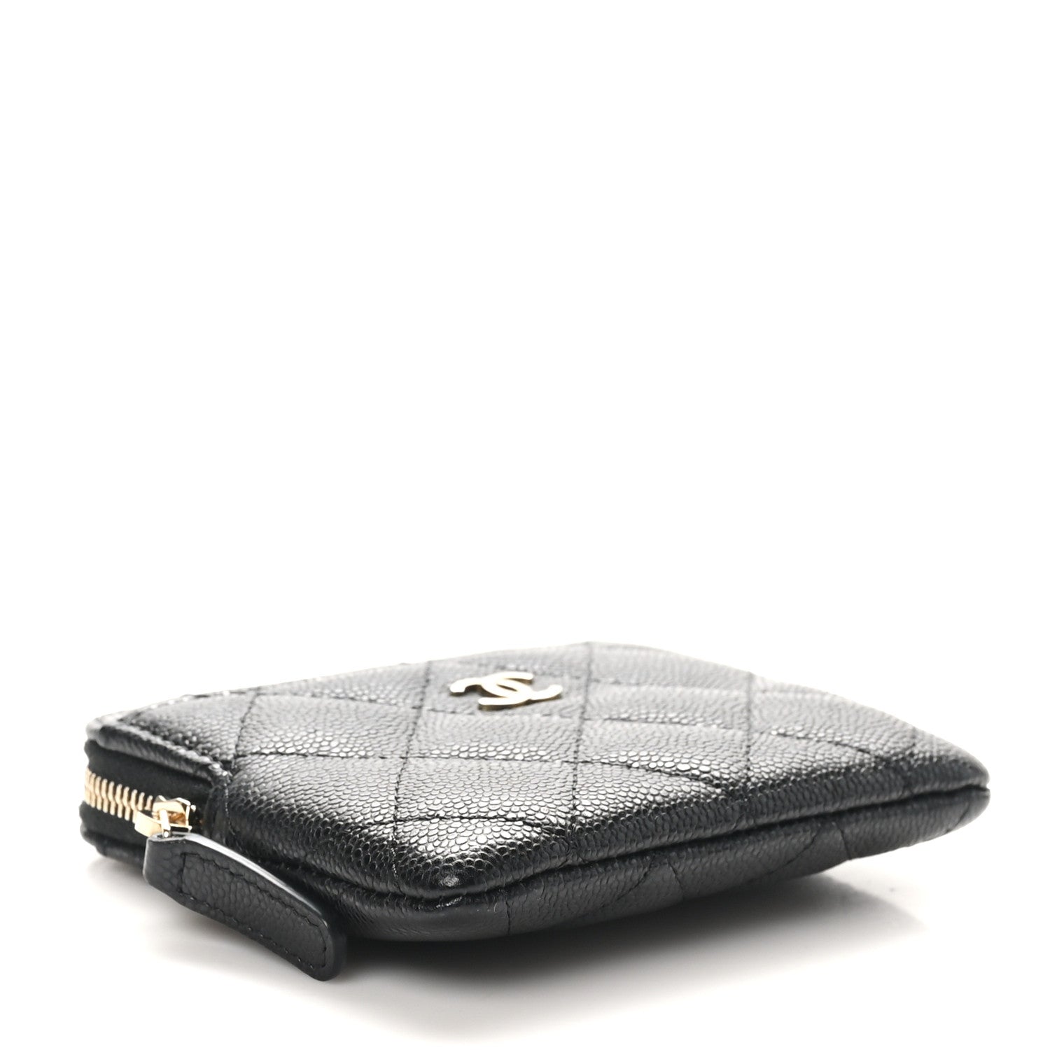 Caviar Quilted Zip  Holder Wallet Black