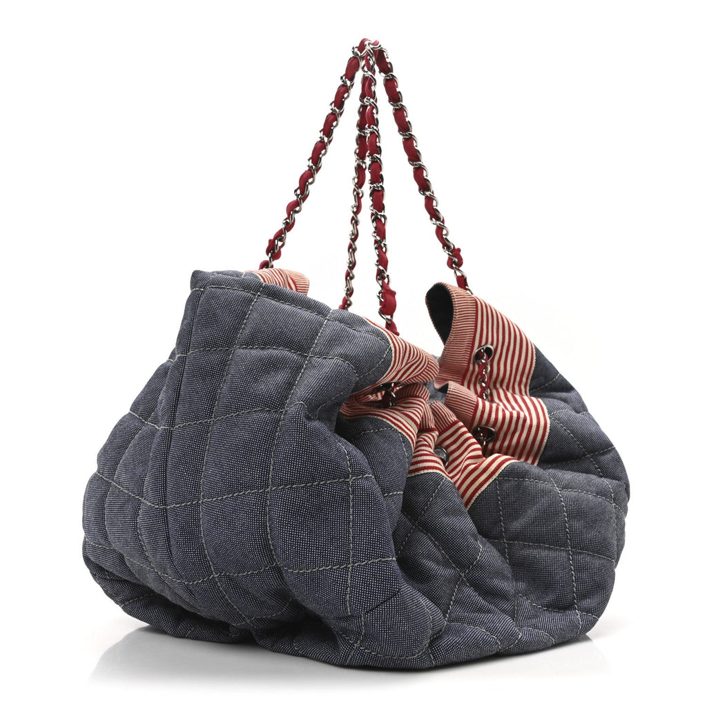 Denim Quilted Large Stretch Spirit Cabas Tote Blue