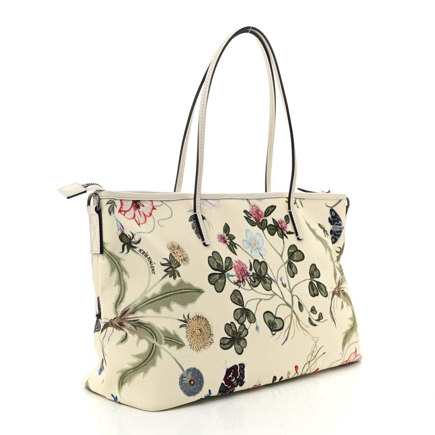 Canvas Flora Knight Medium Zippered Tote White
