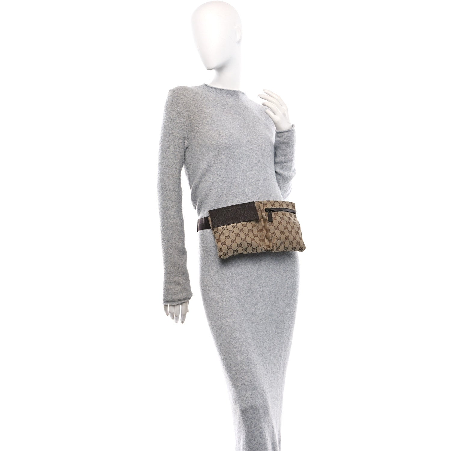 GG Monogram Double Pocket Belt Bag Dark Brown