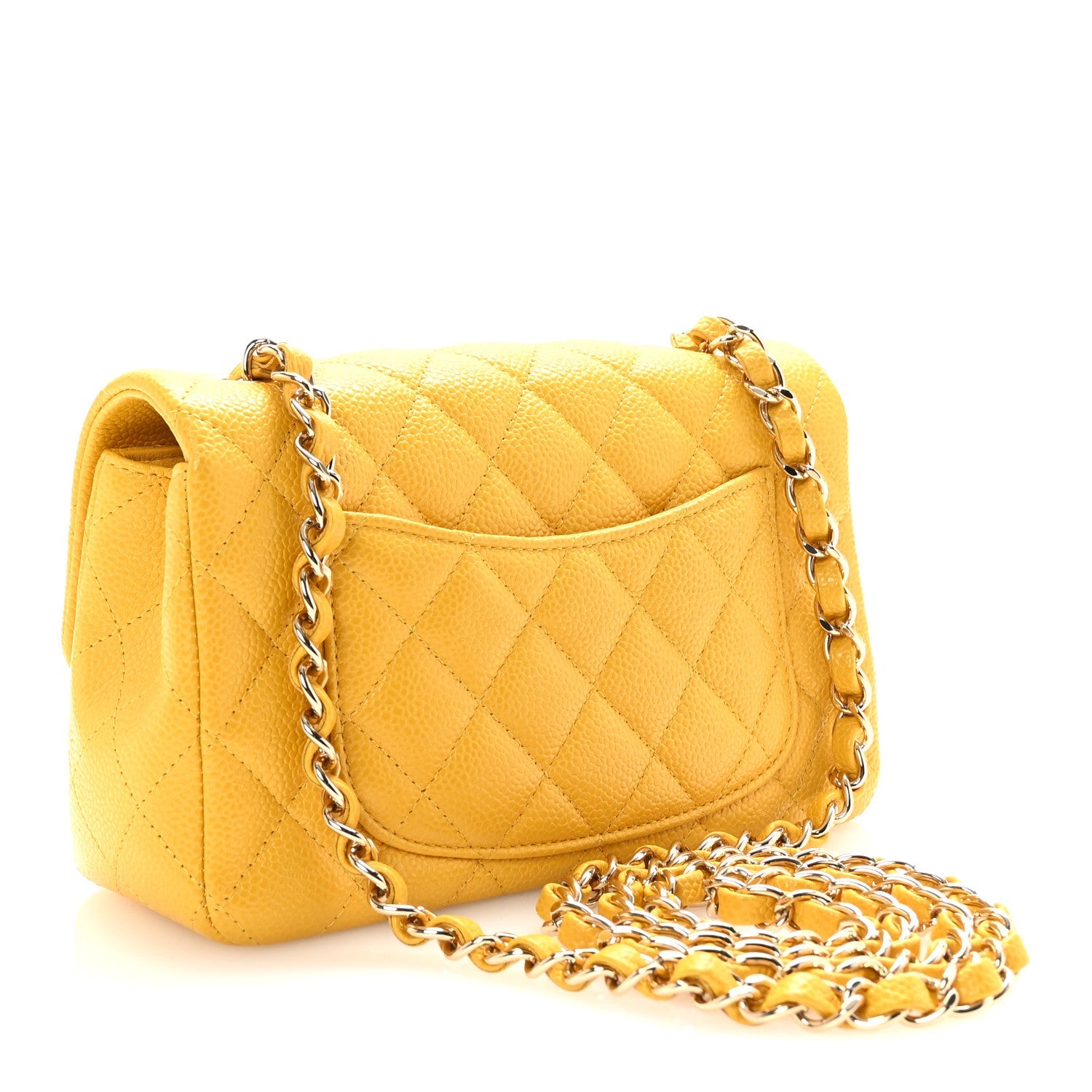 Caviar Quilted Mini Rectangular Flap Yellow