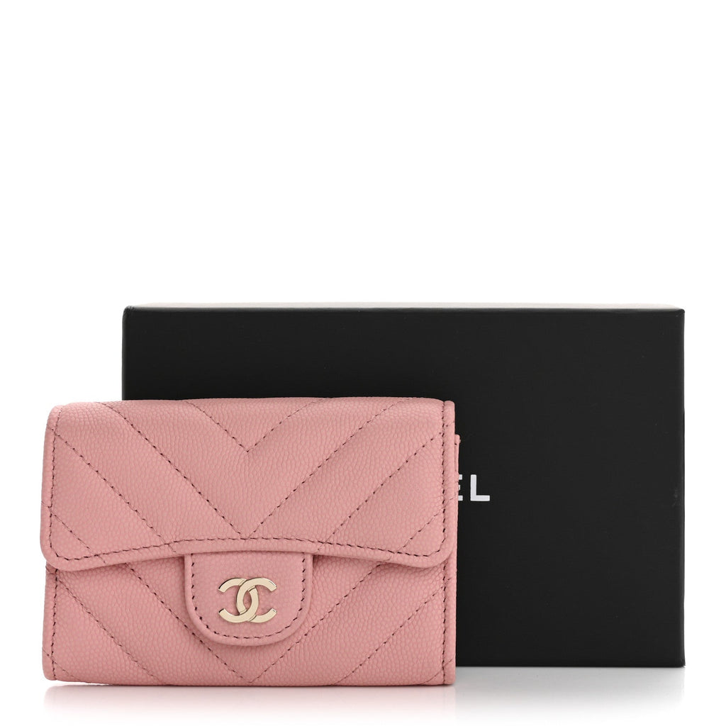 Caviar Flat Chevron Quilted Flap  Holder Pink