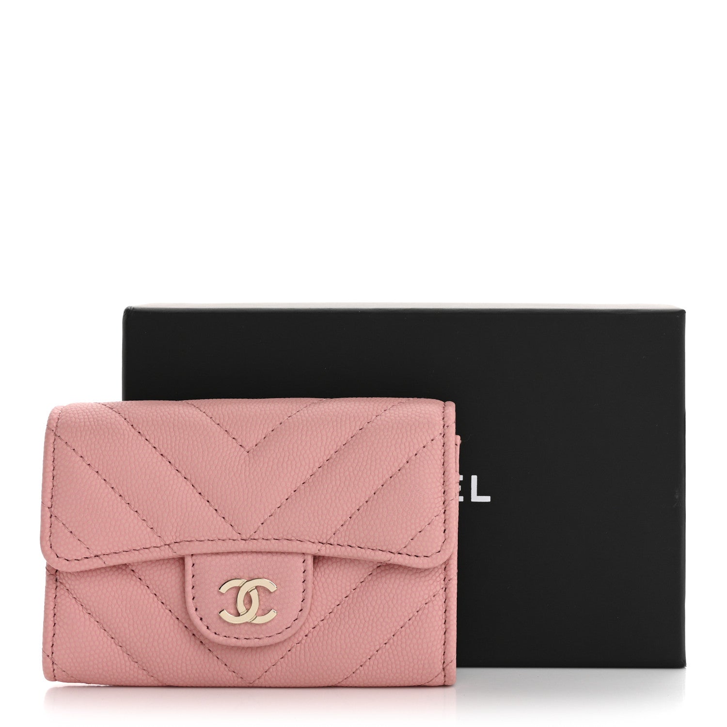 Caviar Flat Chevron Quilted Flap  Holder Pink