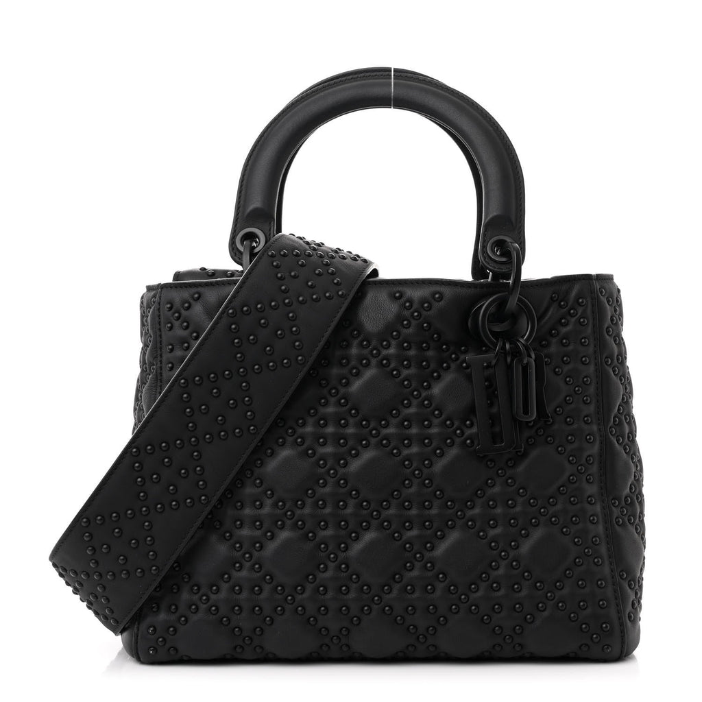 Matte Calfskin Cannage Studded Medium Supple Lady Dior Ultra Black