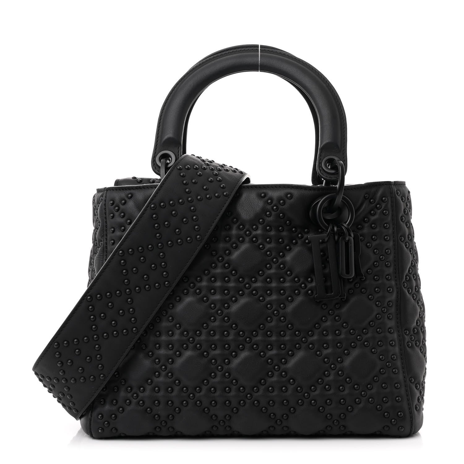 Matte Calfskin Cannage Studded Medium Supple Lady Dior Ultra Black