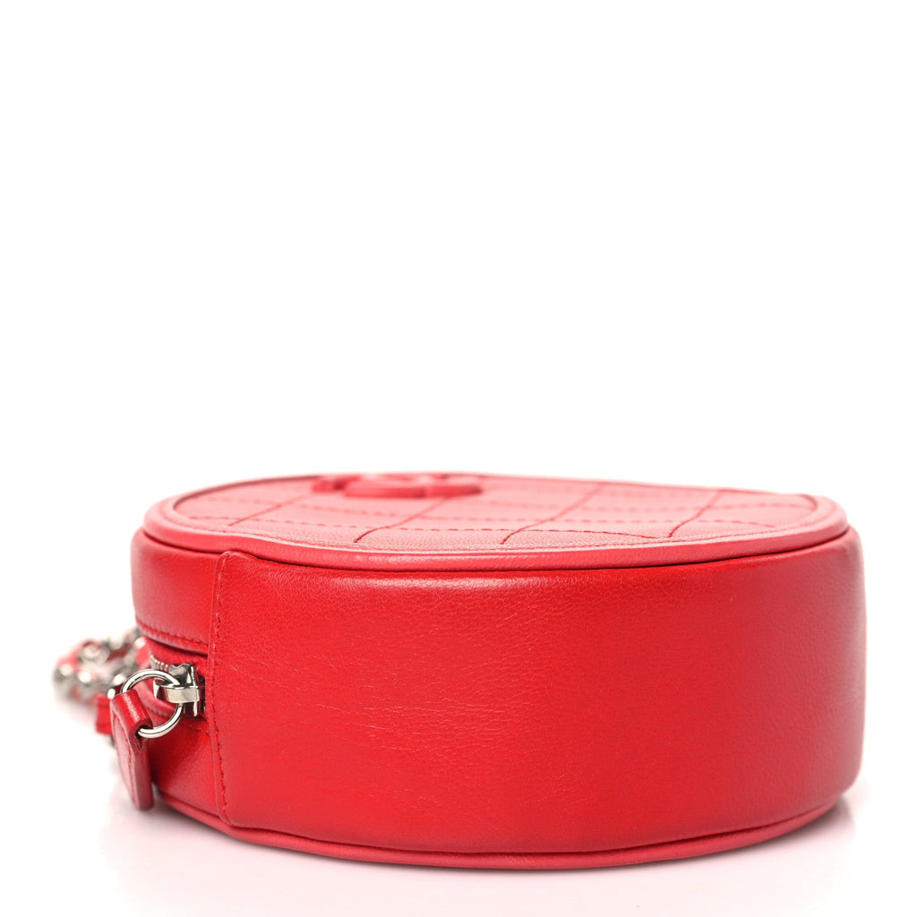 Calfskin Quilted Bi-Color CC Round Clutch With Chain Pink Red