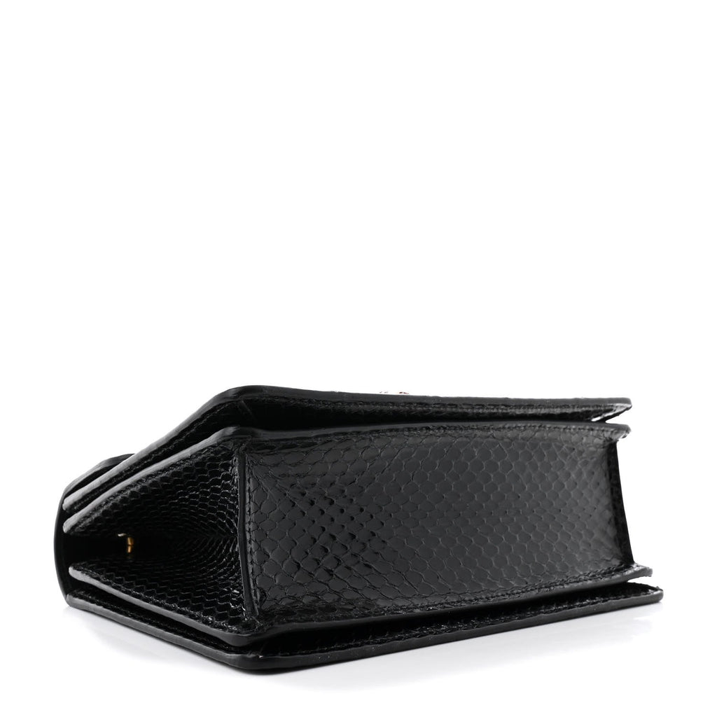 Snakeskin Sylvie Web Small Queen Margaret Top Handle Bag Black