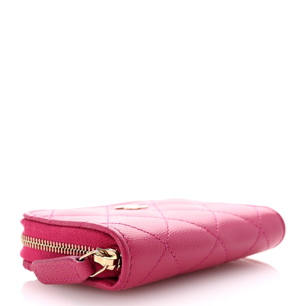 Caviar Quilted Zip Coin Purse Fuchsia