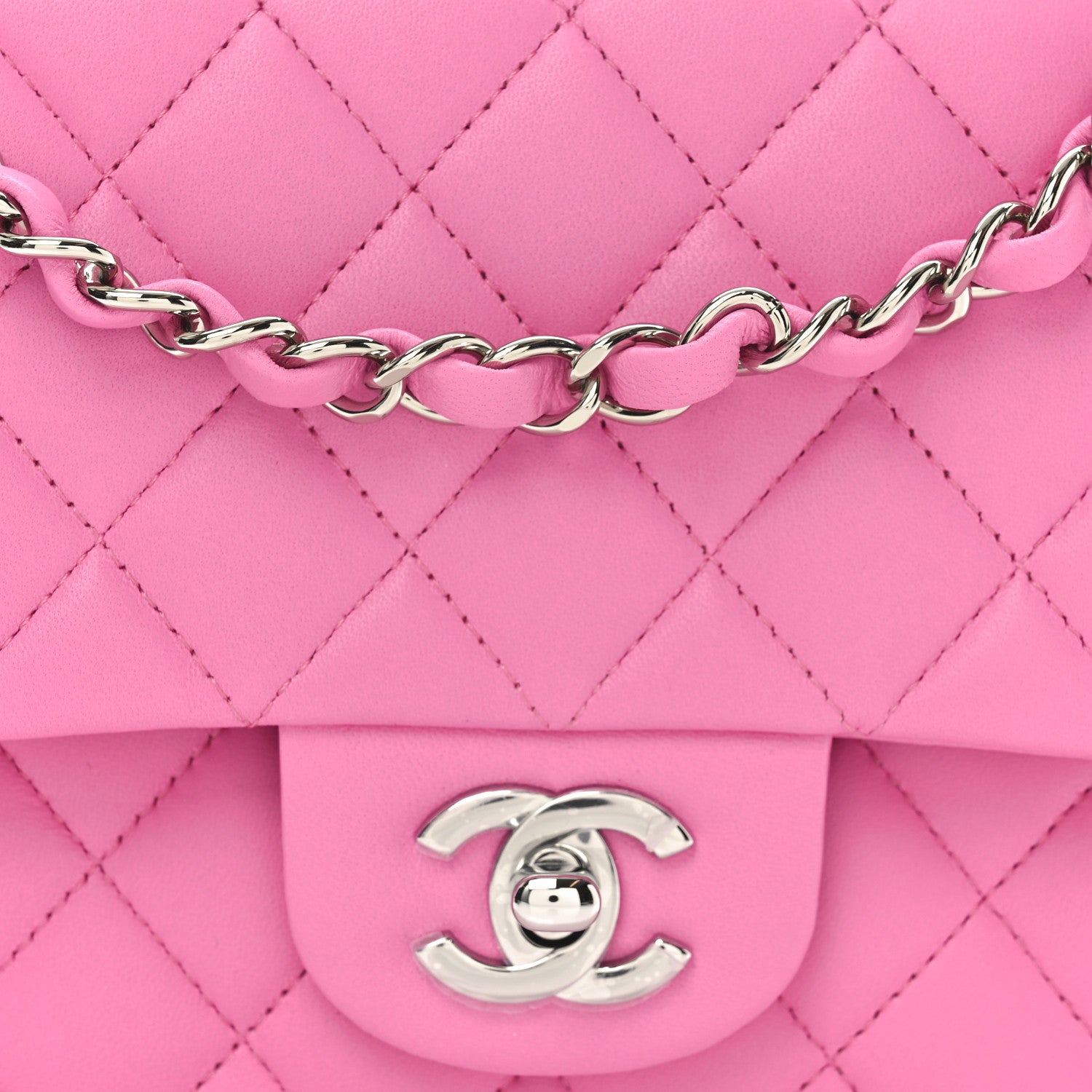 Lambskin Quilted Medium Double Flap Pink