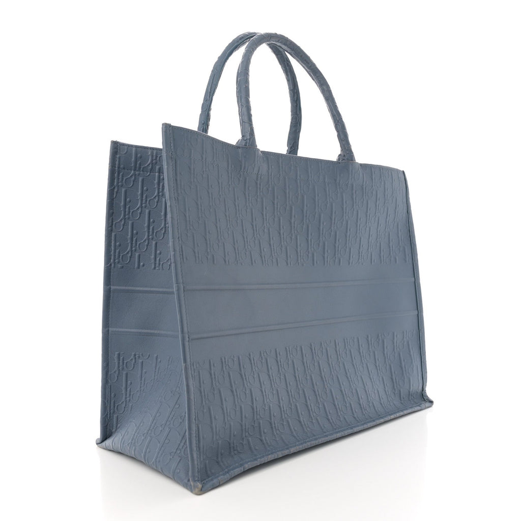 Oblique Calfskin Embossed Book Tote Denim Blue
