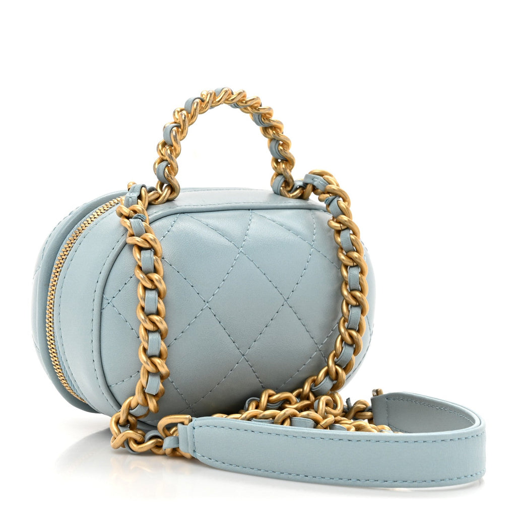 Lambskin Quilted Small CC Bubble Vanity Case With Chain Light Blue