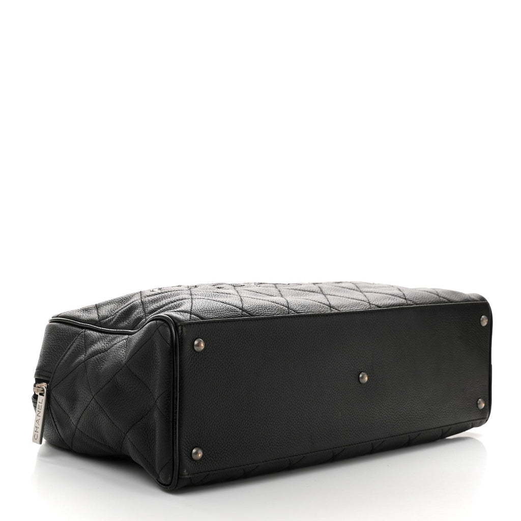 Caviar Patent Quilted Large Bowler Black